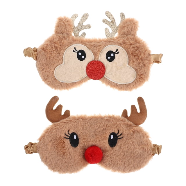 2 parches de peluche con forma de ciervo para los ojos, antifaz elástico para dormir, ideal para viajar y dormir en casa.