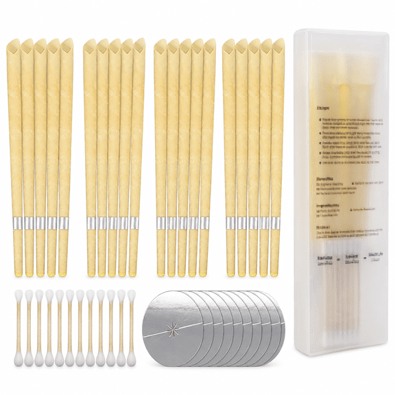 Home Leisure Spa Beeswax Ear Candles, 20 Pcs Golden Yellow Kit with Storage Box, Protective Discs and Cotton Swabs