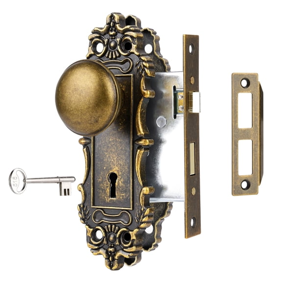 Juego de cerradura de embutir ToPToToo, pomo de puerta vintage de latón antiguo