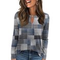 thumbnail image 2 of Women's Casual Round Neck Pullover Long Sleeve T-Shirt Top with Stylish Striped Print Pattern, Trendy and Soft Basic Tee for Casual Outfits and Lounge Wear,Dark Blue,S, 2 of 6