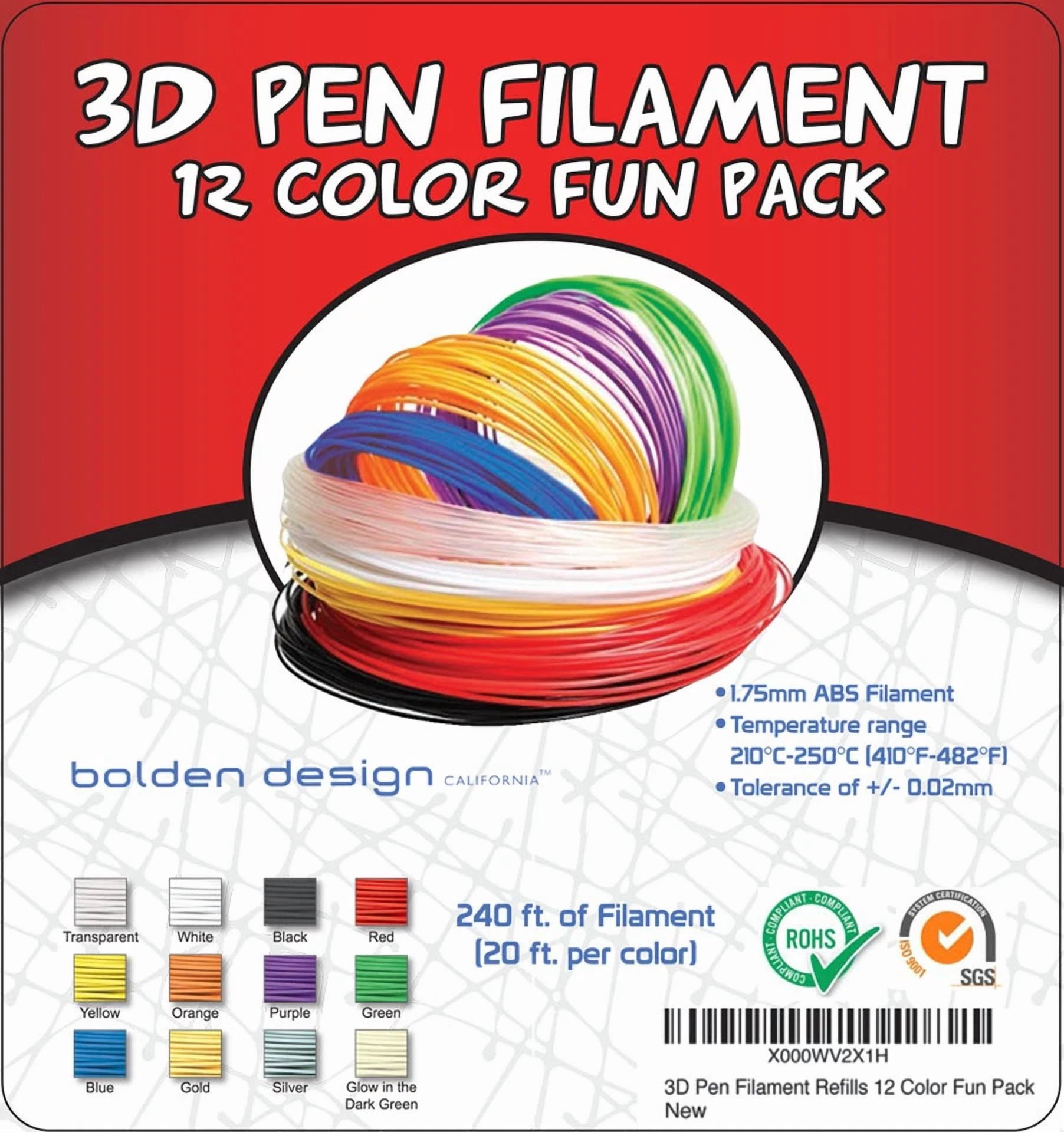 BUTTERFLY- 3D Print Filament Pen Refills Pack Abs 1.75Mm 12 Colors 20Ft Makerbot Reprap E2