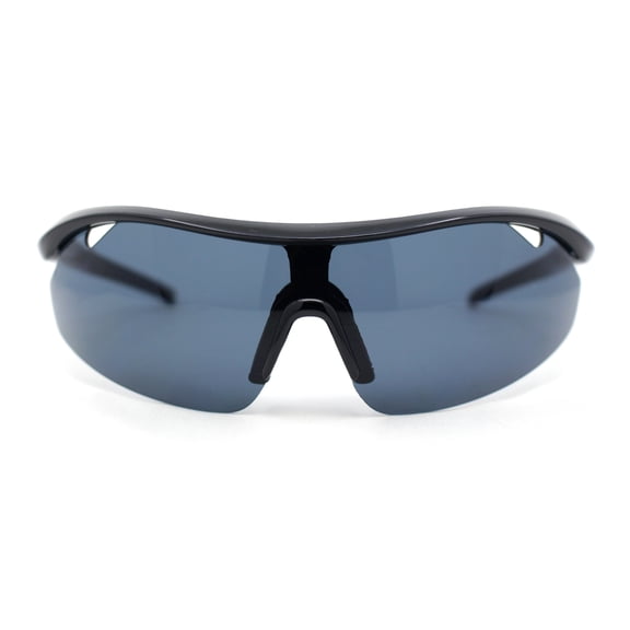 Mens Baseball Half Rim Wrap Around Oversized Shield Sport Sunglasses Shiny Black - Black