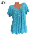 thumbnail image 1 of Camiseta de mujer con cuello en V, manga corta, camiseta de verano informal estampada, azul, 4XL Yuarrent AP001653-47, 1 of 6