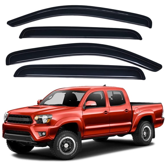 Lightronic Pare-Vent Extérieur Extra Durable, Compatible avec Toyota Tacoma 2005-2015, Double Cabine, Protection UV, Déflecteur de Fenêtre Original, Installation Facile Sans Perçage, Fumée Foncée, 4 Pcs