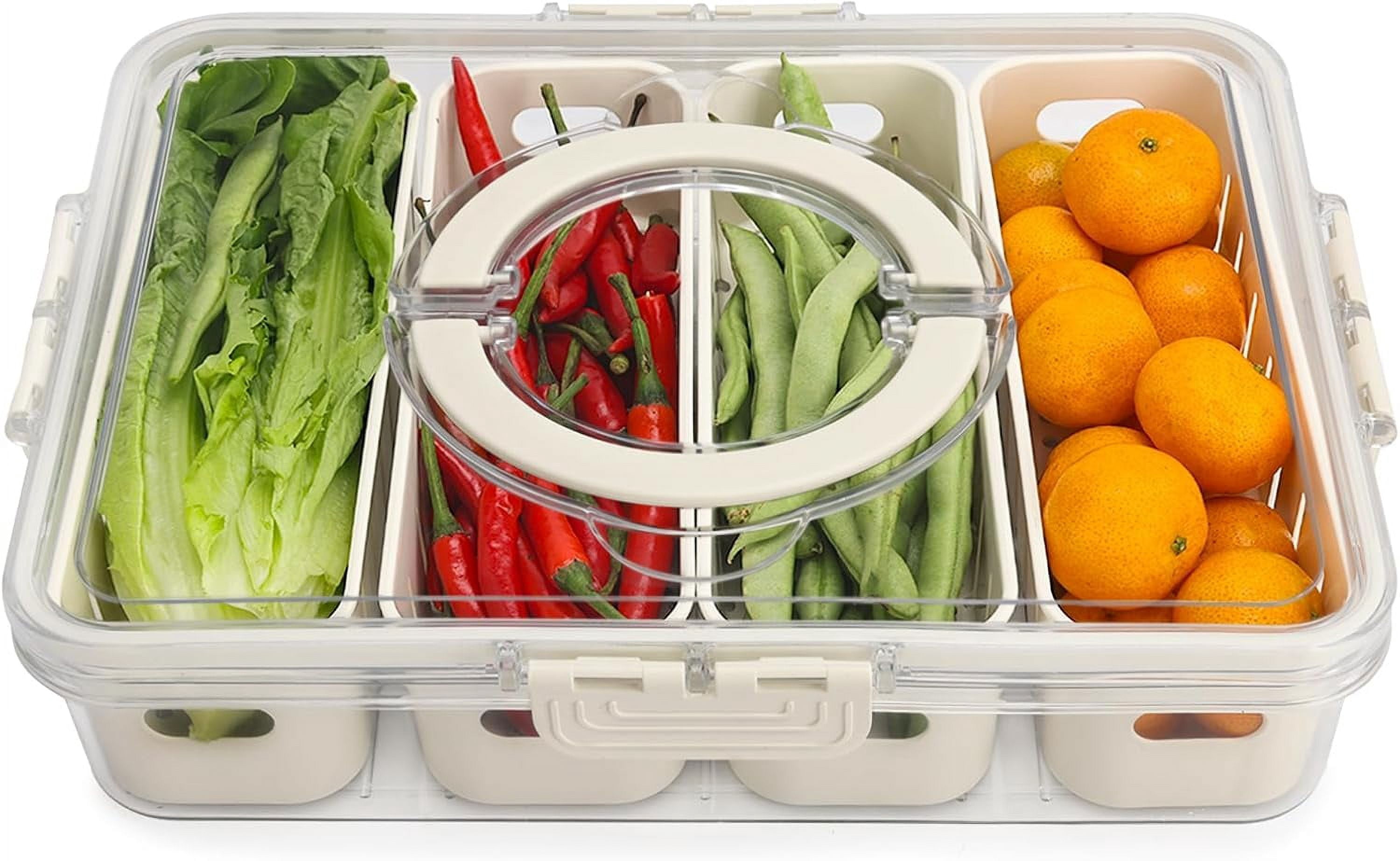 MHSIOAP-Salad Bar Containers for Fridge with Lid and Handle, Fruit Storage Containers with 4 Removable Colanders, Berry Box Fresh Produce Saver for Fruit, Veggie, Refrigerator, Kitchen, Picnic