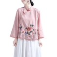 thumbnail image 2 of Dolkfu Pink Fall&Winter Tops for Women 2026 Long Sleeve Mock Neck Boho Button Blouses & Tops Embroidered Cotton Blend Retro Vintage Tops Pink,M, 2 of 4
