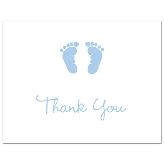 Blue Baby Feet - Baby Shower Folded Thank You Cards and Envelopes - 50 count