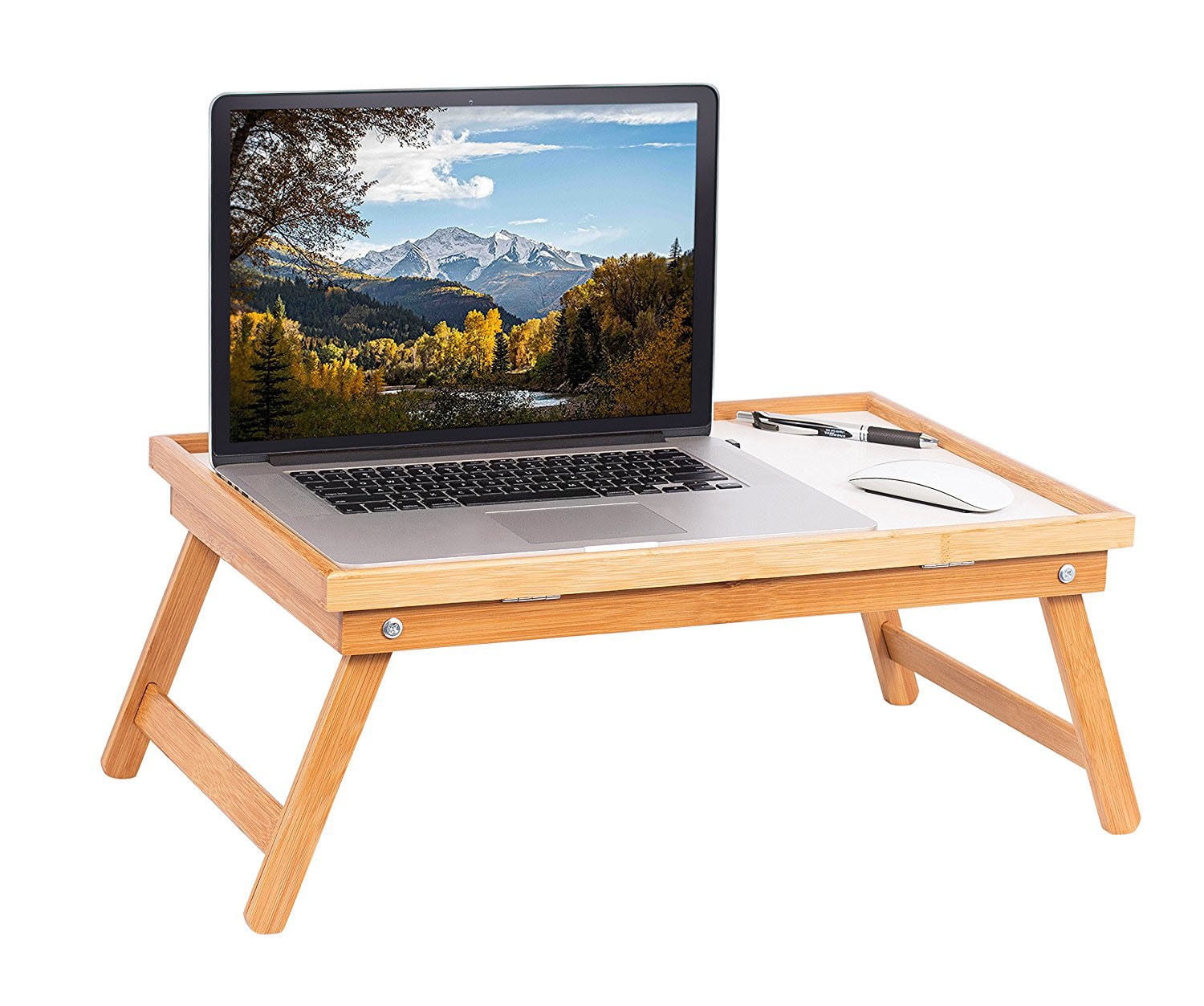 Adjustable Dining-table Wood Bed Tray Lap Desk Serving Table Folding Legs Bamboo 