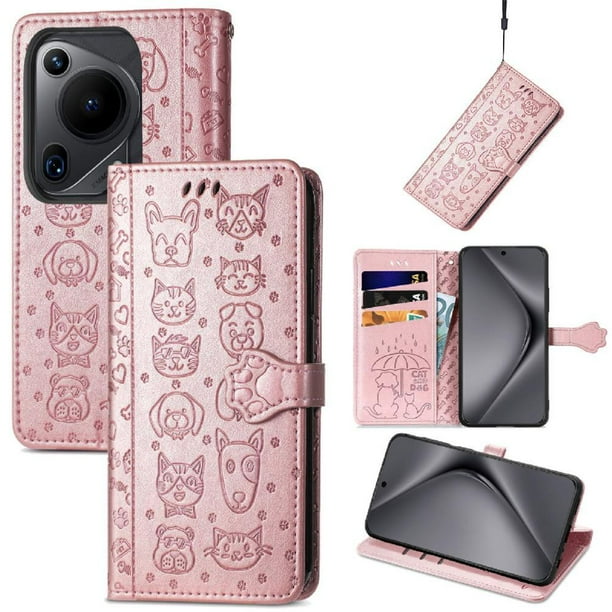 Funda Cartera FOXDOCK para Huawei Pura 70 Ultra , Flip PU con Relieve de Gatos y Perros, Tarjetero y Soporte