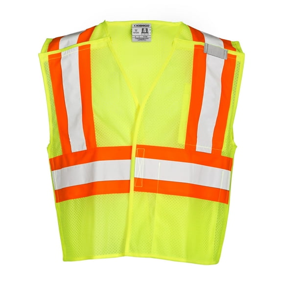 Kishigo Men's High Visibility Reflective Contrasting Mesh Breakaway 1174, Hook and Loop Closure, Polyester, ANSI 107 Type R / Class 2, Traffic Control, Emergency Response, Utility (Lime, 5X)