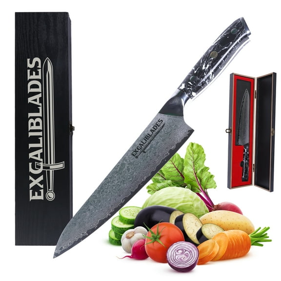 Excaliblades Ultra Sharp 8-Inch Stainless Steel Damascus Chef Knife with Ergonomic Handle