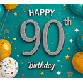 thumbnail image 3 of Teal Background Happy 90th Birthday Banner with Glittery Balloons and Star Elements Birthday Party Decoration Photography Props Backdrop Party Supplies, 3 of 6