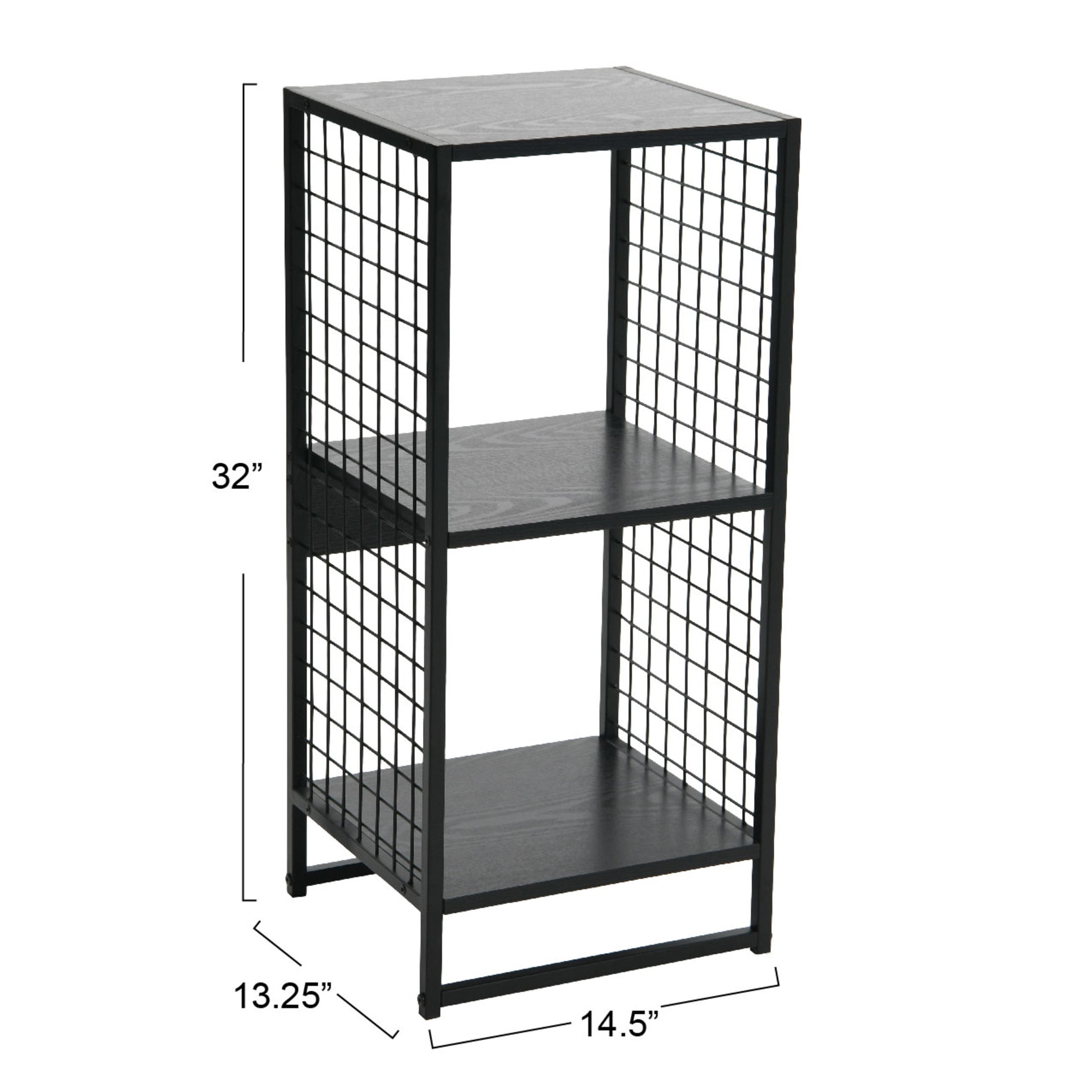 Household Essentials Trellis Open Storage Bookshelf with 2 Cube Compartments Black Oak Wood Grain and Black Metal