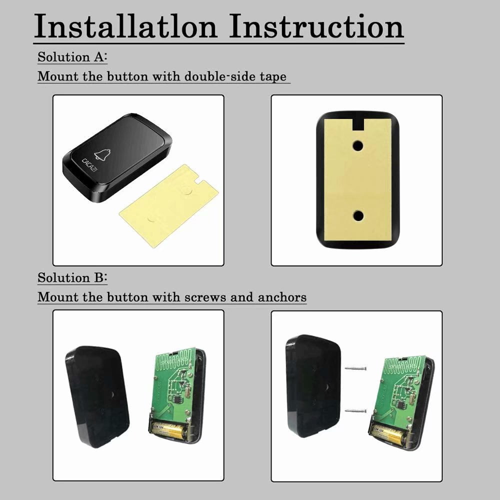 New Product,wireless Doorbell, Usb Powered Ip55 Waterproof Doorbell With  Night Light, 5 Level Volume, 58 Door Bell Chime & Colorful Led Flashblack