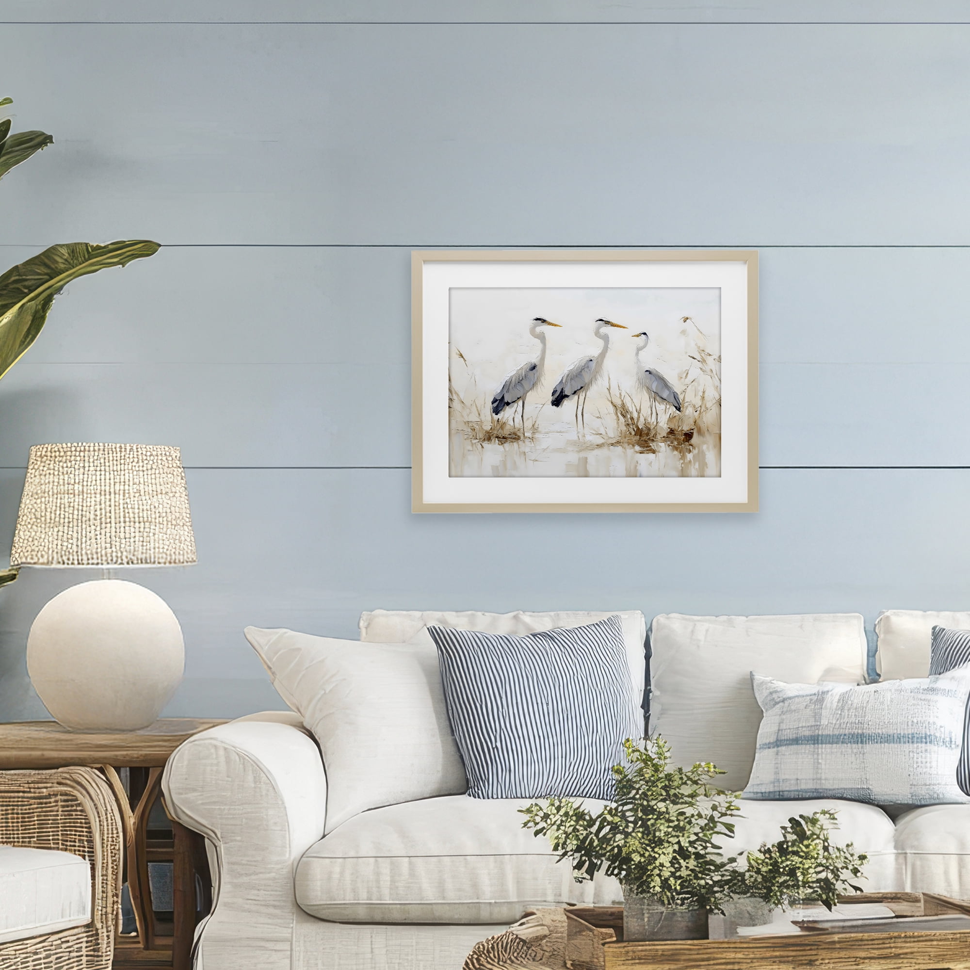 Stupell Industries Neutral Blue Herons in Reeds Birch Framed Print Under Glass, design by LSR Design Studio