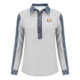 thumbnail image 3 of WTXUE Patchwork Denim Sweatshirts Tops Plaid Long Sleeve Shirts Button Down Pullover Shirts Sweatshirt with Denim Collar Cuffs Denim Collar Top Collar Patchwork Denim Pullover Sweater Grey M, 3 of 7