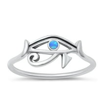 CHOOSE YOUR COLOR Blue Simulated Opal Ring .925 Sterling Silver Eye of Horus Band CZ Female Size 10