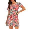 thumbnail image 1 of Fotbe Small Coral Red Flowers Bata de Dormir para Mujer con Estampado, Camisón de Algodón de Manga Corta, Ropa de Dormir Casual, 1 of 6