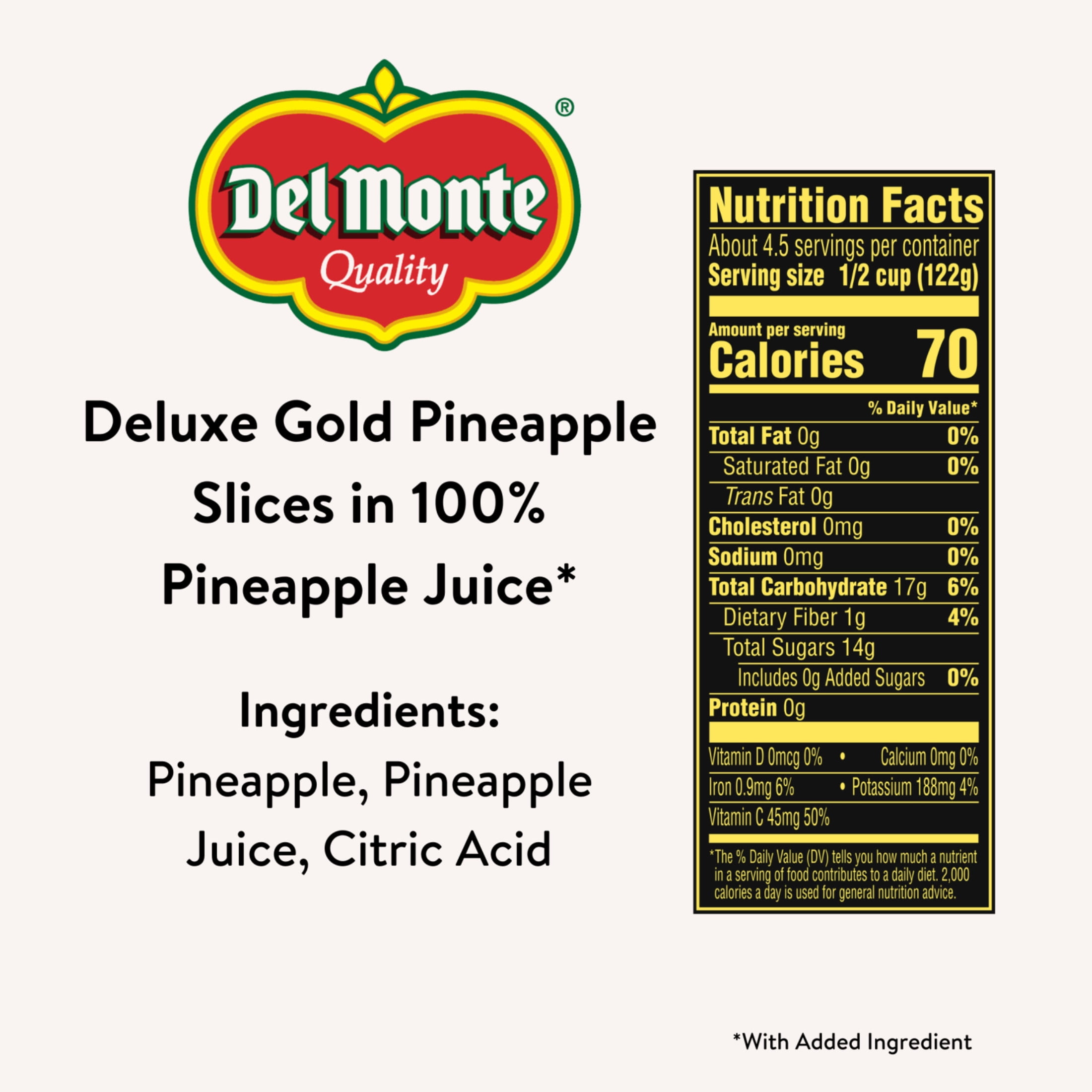 (12 pack) Del Monte Deluxe Gold Pineapple Slices in 100% Pineapple Juice, 20 oz Can, Canned Fruit