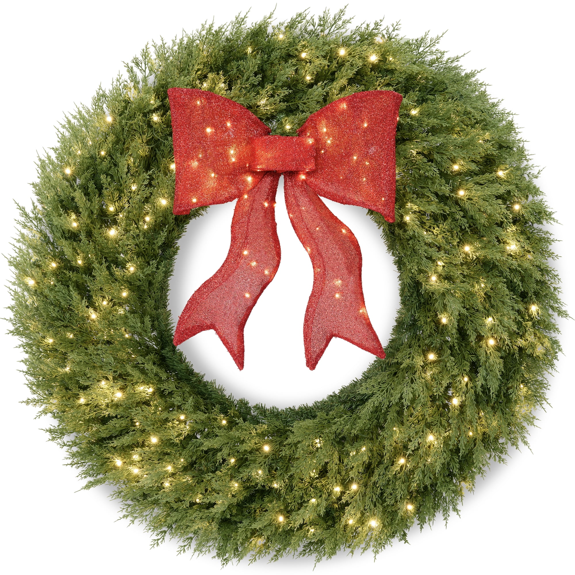 Best Choice Products 30in Artificial Christmas Wreath w/Twinkling LEDs, Large Pre-Lit Cedar Cypress w/ Lighted Bow Decor
