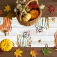 thumbnail image 3 of Fall Table Runner Thanksgiving Orange Blue Pumpkin Table Runners Bird Autumn Maple Leaves Wood Cotton Linen Dresser Scarf Kitchen Dining Table Decor for Fall Holiday Party Decor 13x36 Inch, 3 of 9