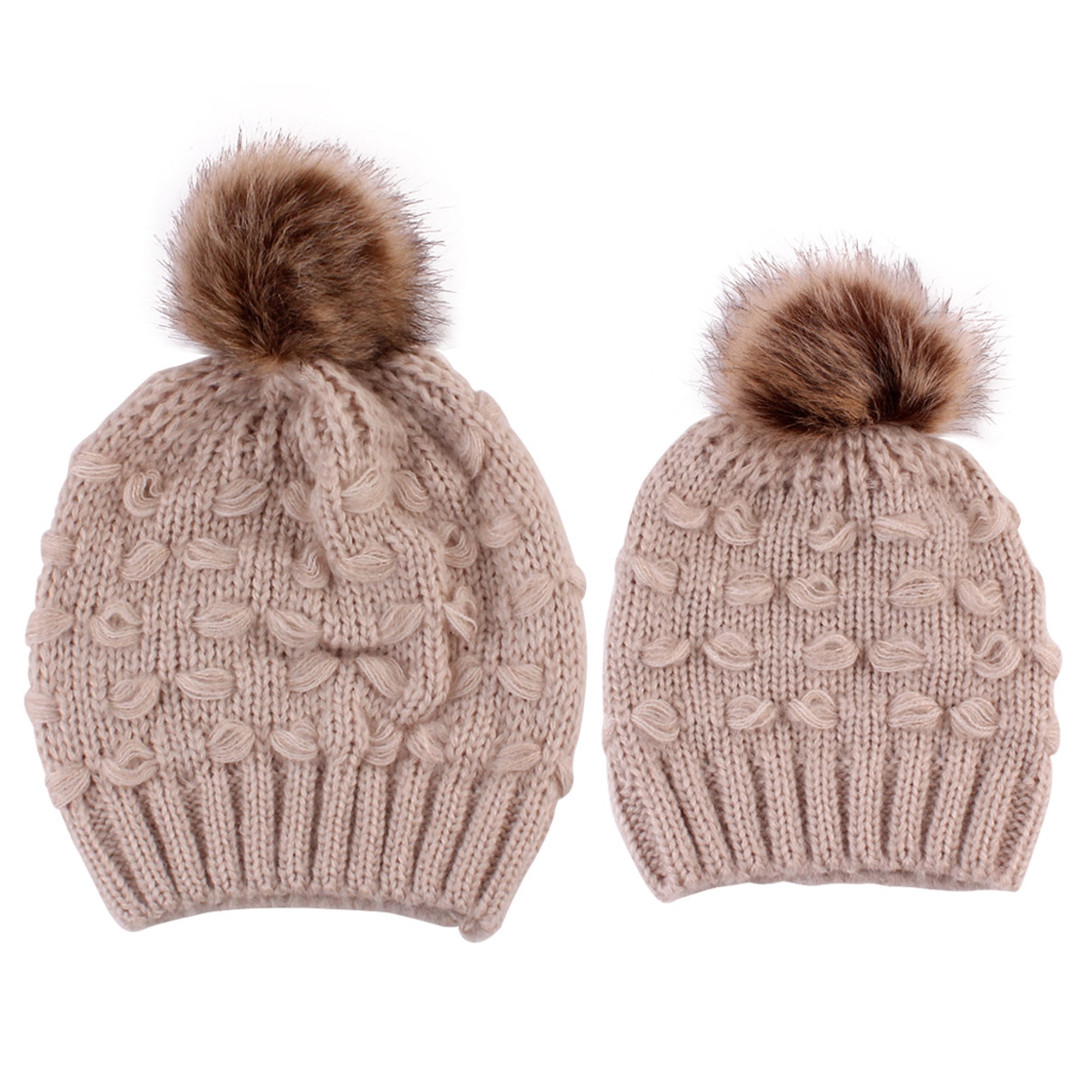 mom and baby pom pom hat