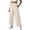 Khaki, variant on Wide Leg Cropped Pants for Women Print Linen Cotton Elastic Waist with Geometric Stitching and Pockets Casual Loose Fit Summer Culottes