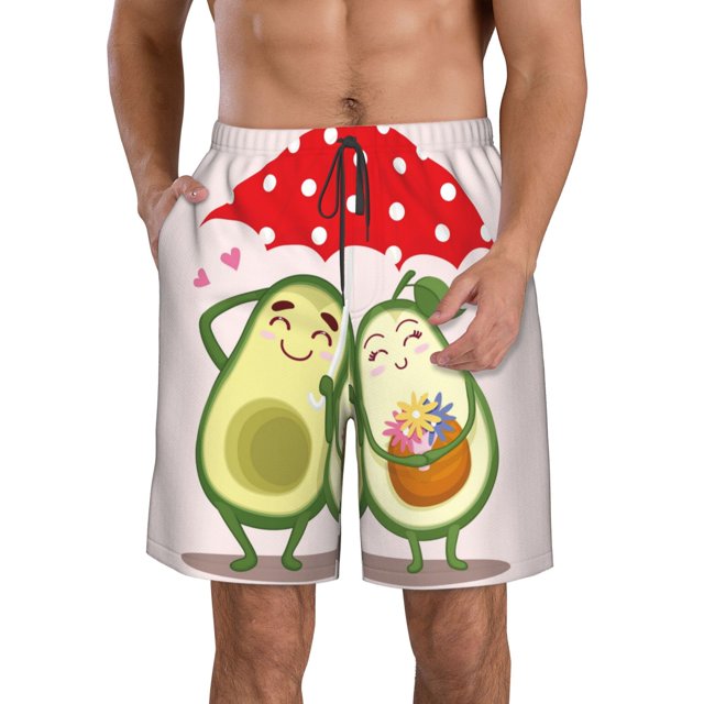 Balery Avocado Lovers Wearing Umbrella Traje de Baño Estilo Hawaiano para Hombre, Shorts de Secado Rápido con Bolsillos-X-Large