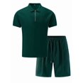 thumbnail image 3 of Men'S Half Zip for . Short Sleeve Shirt and Drawstring Shorts Two Piece Outfit Dark Green XXXL, 3 of 6