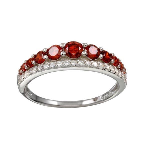 High Polished Rhodium Plated 925 Sterling Silver Red & Clear CZ Ring Jewelry Female Size 5