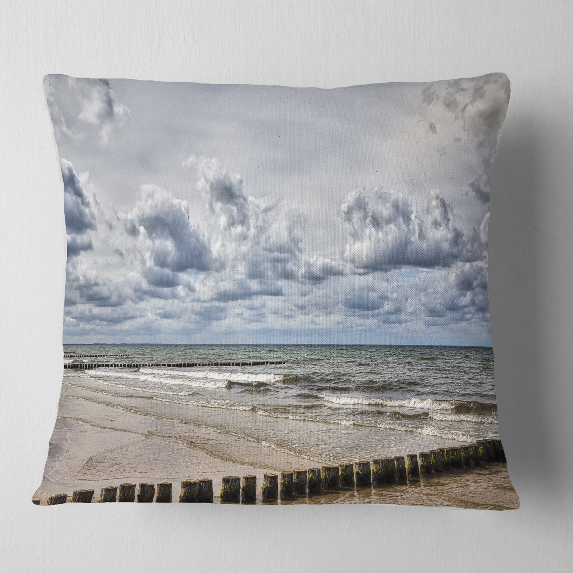 Designart Stormy Weather in Hiddensee Sea - Seascape Throw Pillow - 18x18