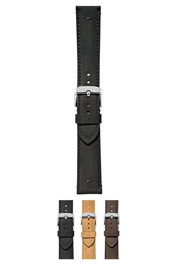 Bernini Genuine Nubuck Leather Watch Strap - Black - 18mm - Chrome-plated Stainless Steel Buckle - MANUFATTI Collection