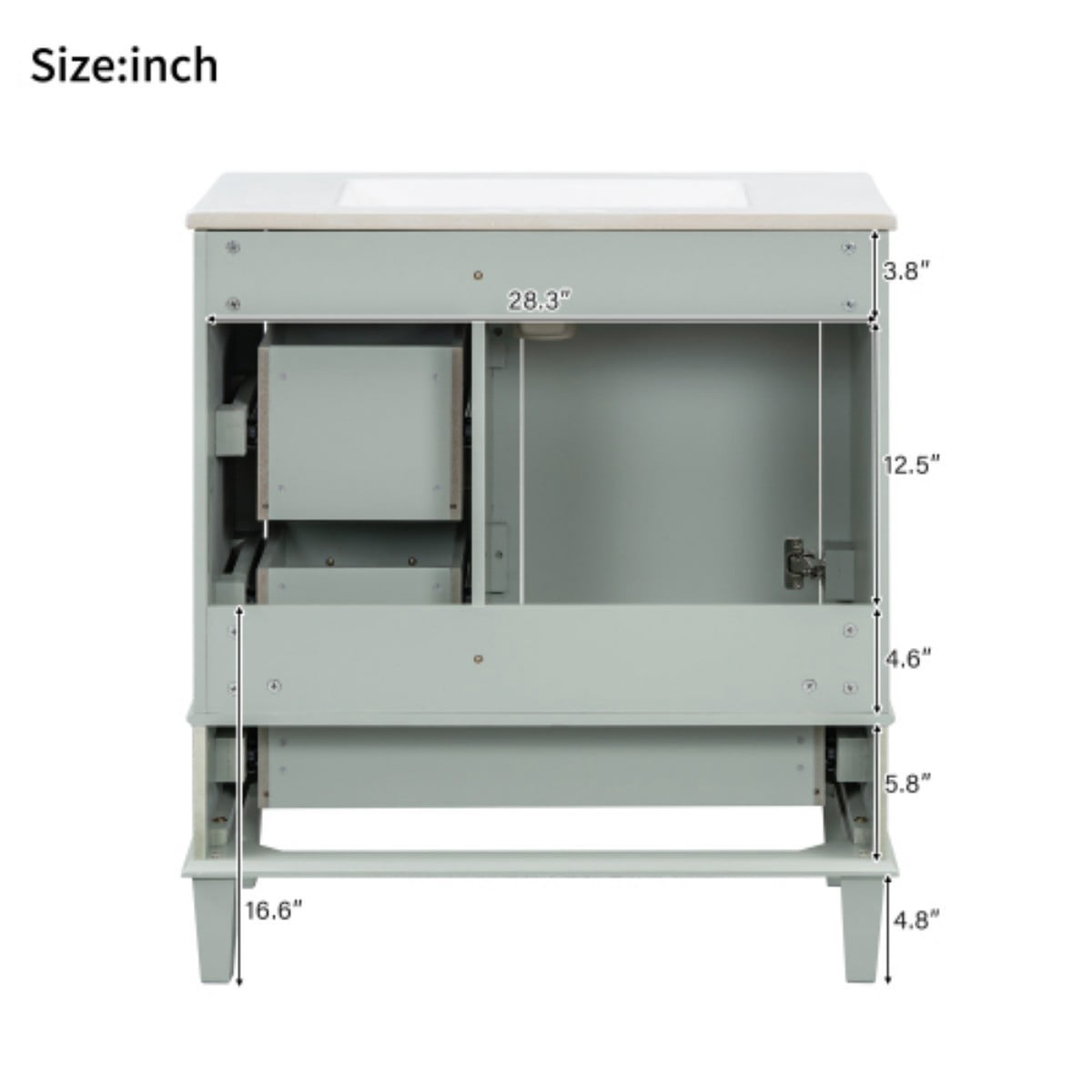 30" Bathroom Vanity with Ceramic Sink, Freestanding Bathroom Cabinet, Soft Close Door, 3 Drawers, Solid Wood Frame, Sage Green
