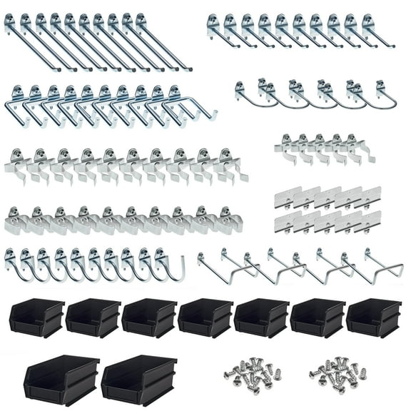 Triton Products® 95-Piece Steel Pegboard Hook & Plastic Bin Kit, 85 Hooks & 10 Bins