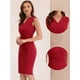 thumbnail image 2 of Vestido de oficina Allegra K sin mangas cuello En V con cinturón lápiz Rojo M, 2 of 6