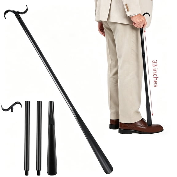 QIYFDDF 33in Long Handle Shoe Horn, 3-In-1 Detachable Shoe Horn with Sock Removal Tool for Dressing Assistance with Handle for Elderly Pregnant Women with Limited Mobility
