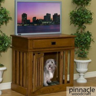 DOG CRATE ENTERTAINMENT CENTER Oak Wood Provincial Oak Size extra-large No Drawer  Plastic Pan  Pet Mattress