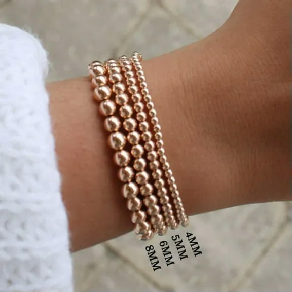 EOEMY Women Gold Filled Beads Beaded Beaded Stretch Stackable Bohe Bracelets 4 5 6 8mm-Rose Gold-6mm