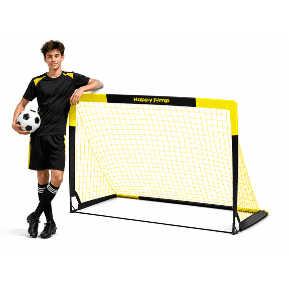Happy Jump Portable Foldable Backyard Soccer Goal for Kids, 5' x 3'6", Black/Yellow