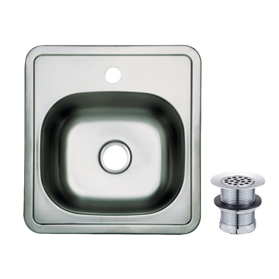 Gourmetier Studio KGKTS151511 15" Stainless Steel Self-Rimming Single Bowl Drop-In Bar Prep Sink with 1-Hole Drain and Strainer, Stainless Steel/Polished Chrome