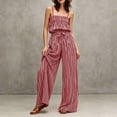 thumbnail image 6 of Womens Two Piece Outfit Spaghetti Strap Tube Top High Waist Belted Wide Leg Pants with Pockets Solid Color Vacation Set Wine XL(XL), 6 of 7