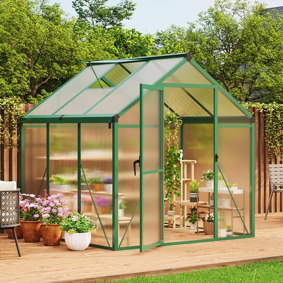 6x6 FT Walk-In Greenhouse for Outdoor Gardening, Polycarbonate with Roof Vent, Quick Setup, Enhanced Aluminum Frame - Ideal for All Seasons