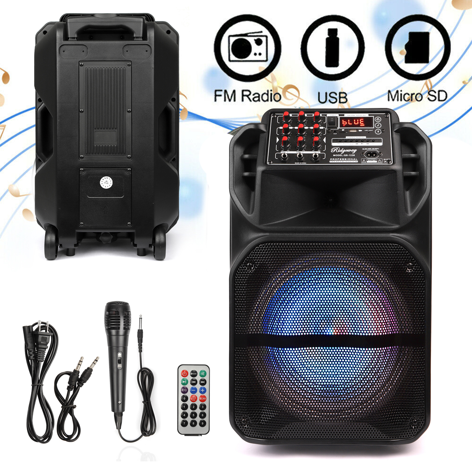 Lohoms 5000W Peak Power Wireless Party Speaker with 12" Subwoofer, Deep Bass, LED Lights, FM Radio, TF/MP3, Portable Indoor/Outdoor Speaker