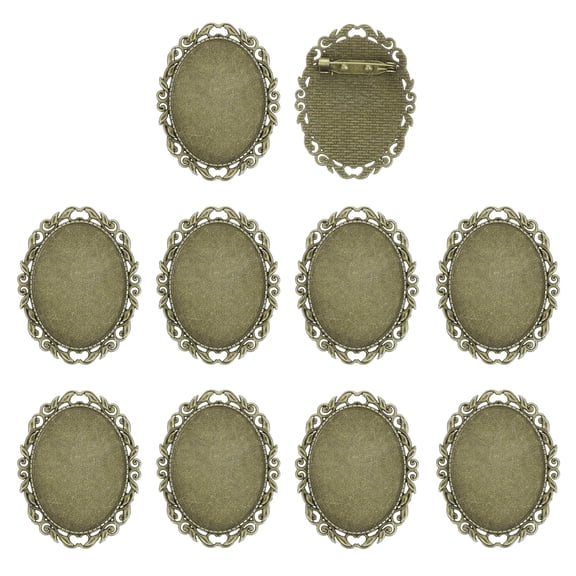 Uxcell 10 Pcs Cabochon Brooch, 40x30mm Alloy Findings Trays Oval Pins, Vintage Setting Brooch Pins for Diy Jewelry Making Pendants Photo Craft, Vintage Style, Bronze