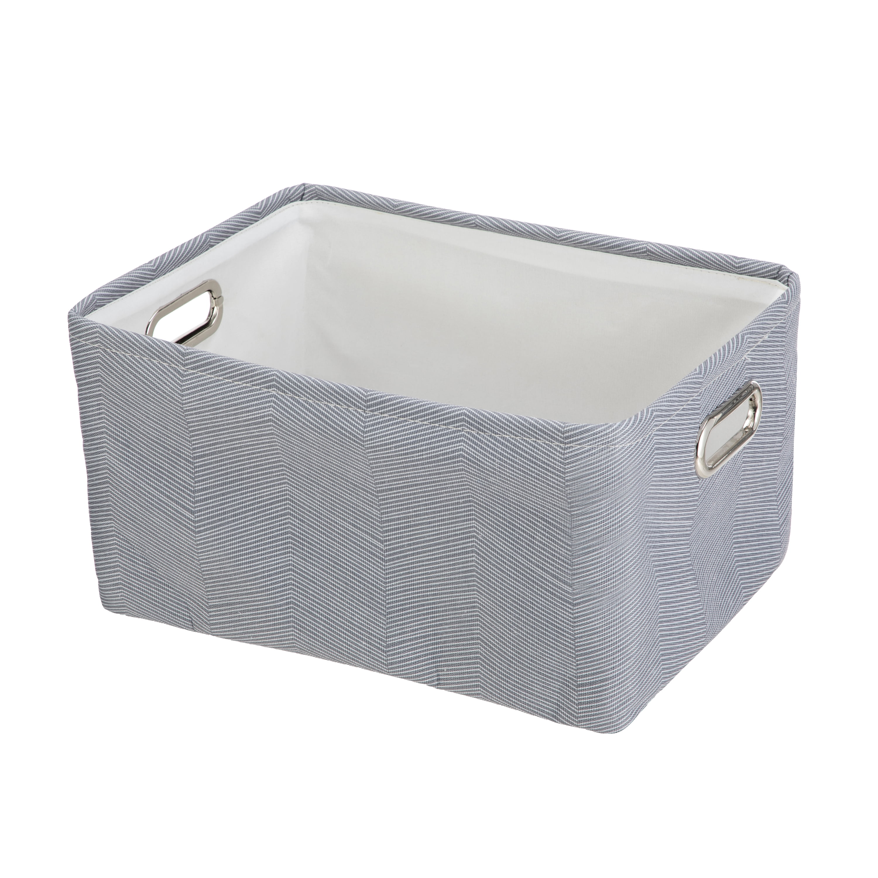 Mainstays Grey Herringbone Canvas Storage Basket with Handles