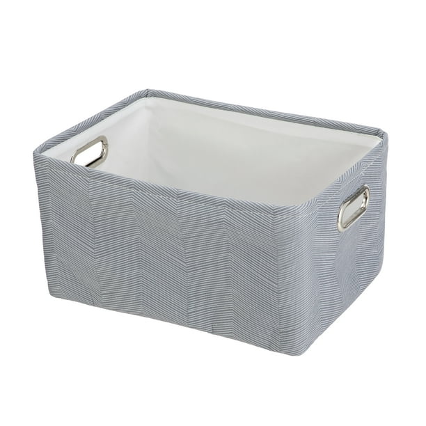 Mainstays Grey Herringbone Canvas Storage Basket with Handles Walmart