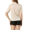thumbnail image 3 of INSPIRE CHIC Women's Elegant Satin Tie Neck Blouse Office Short Sleeve Button Down Shirt XS Beige, 3 of 7