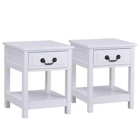 Two Drawer Bed Side Cabinet - Gymax 2PCS Nightstand End Table Bedside Drawer Storage Shelf Organizer Room Furniture