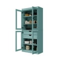 thumbnail image 3 of Palace Imports 100% Solid Wood Kitchen Pantry Storage Cabinet with Glass Doors, Adjustable Shelves and 2-Drawers, Aqua Blue, 3 of 6