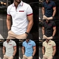 thumbnail image 6 of Men Striped Lapel Shirt Short Sleeve T Shirt Casual Loose Top Summer Zip-up Tee, 6 of 8